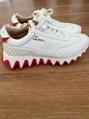 White and Red Women's Platform Sneakers
